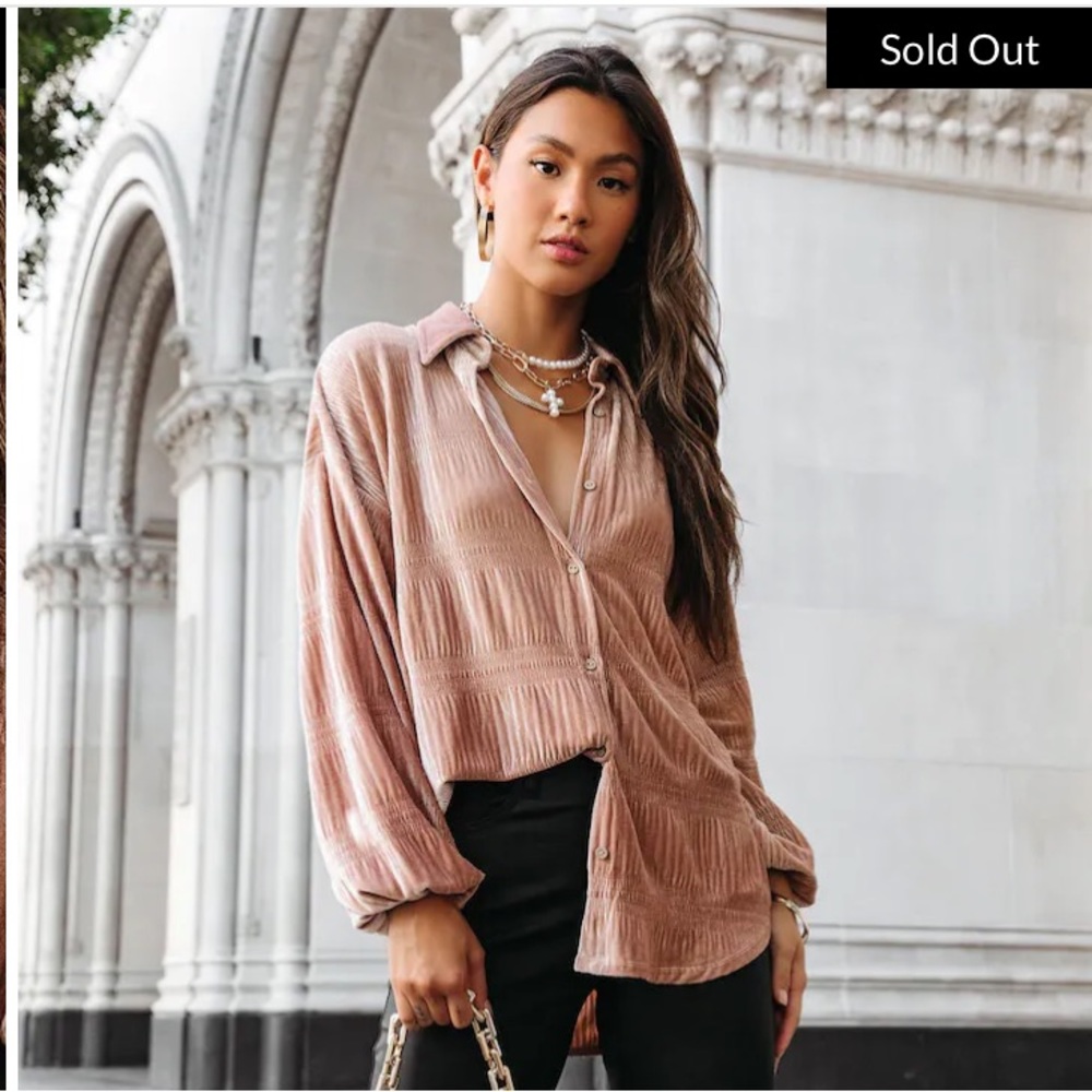VICI Champagne Textured Oversized Velvet Button Down NWT - Size Small